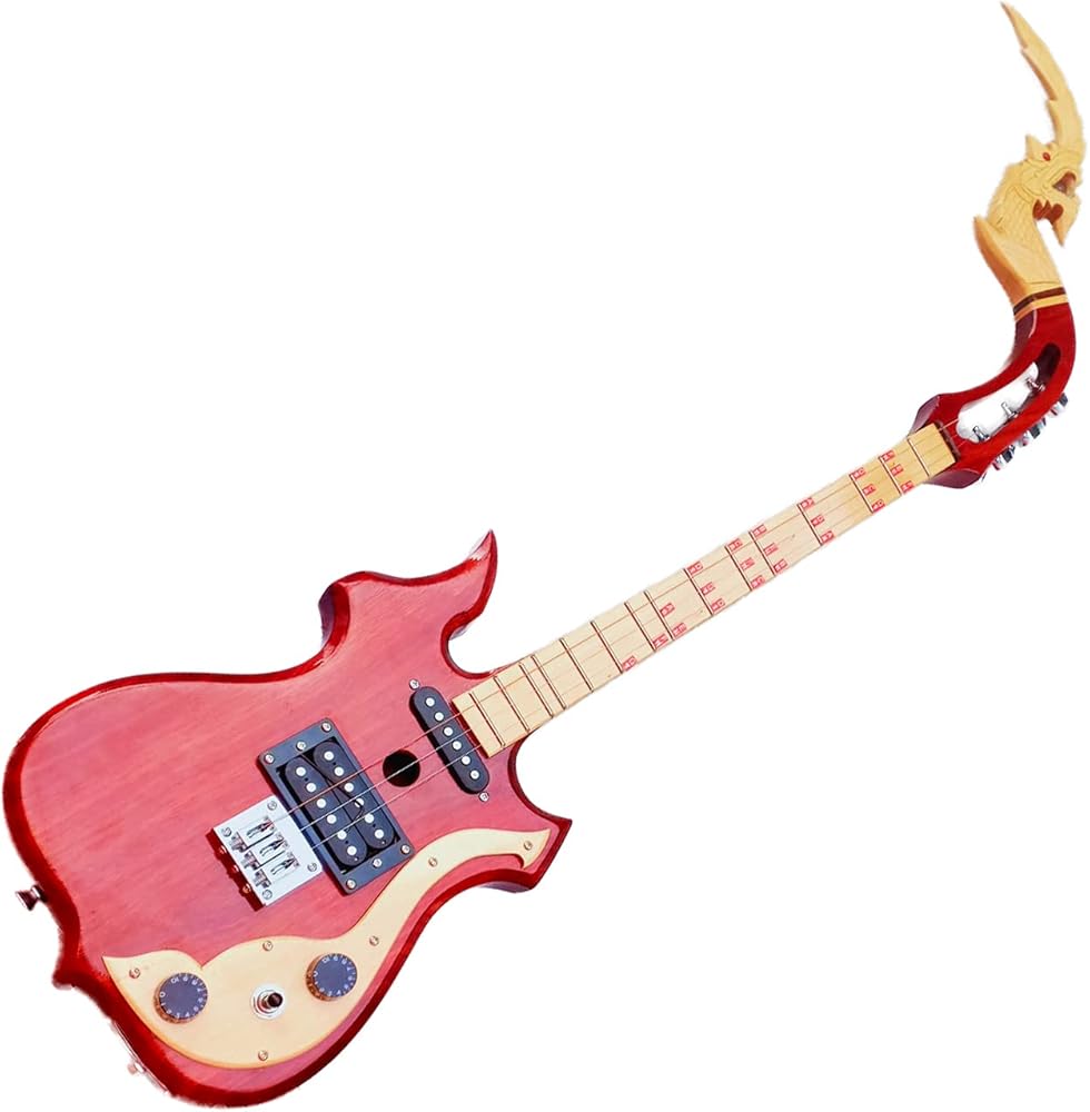 Isarn Acoustic Electric Phin 3 Strings 3 Track, Thai Lao Guitar Musical Instrument, Traditional Thai Musical Pin 18