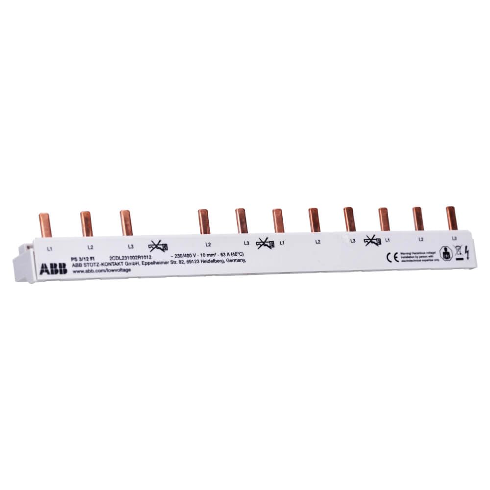 ABB PS 3/12 FI fix PS 3/12FI Three-Phase Strip, 12 Mod, Cross Section, White, 10mm2