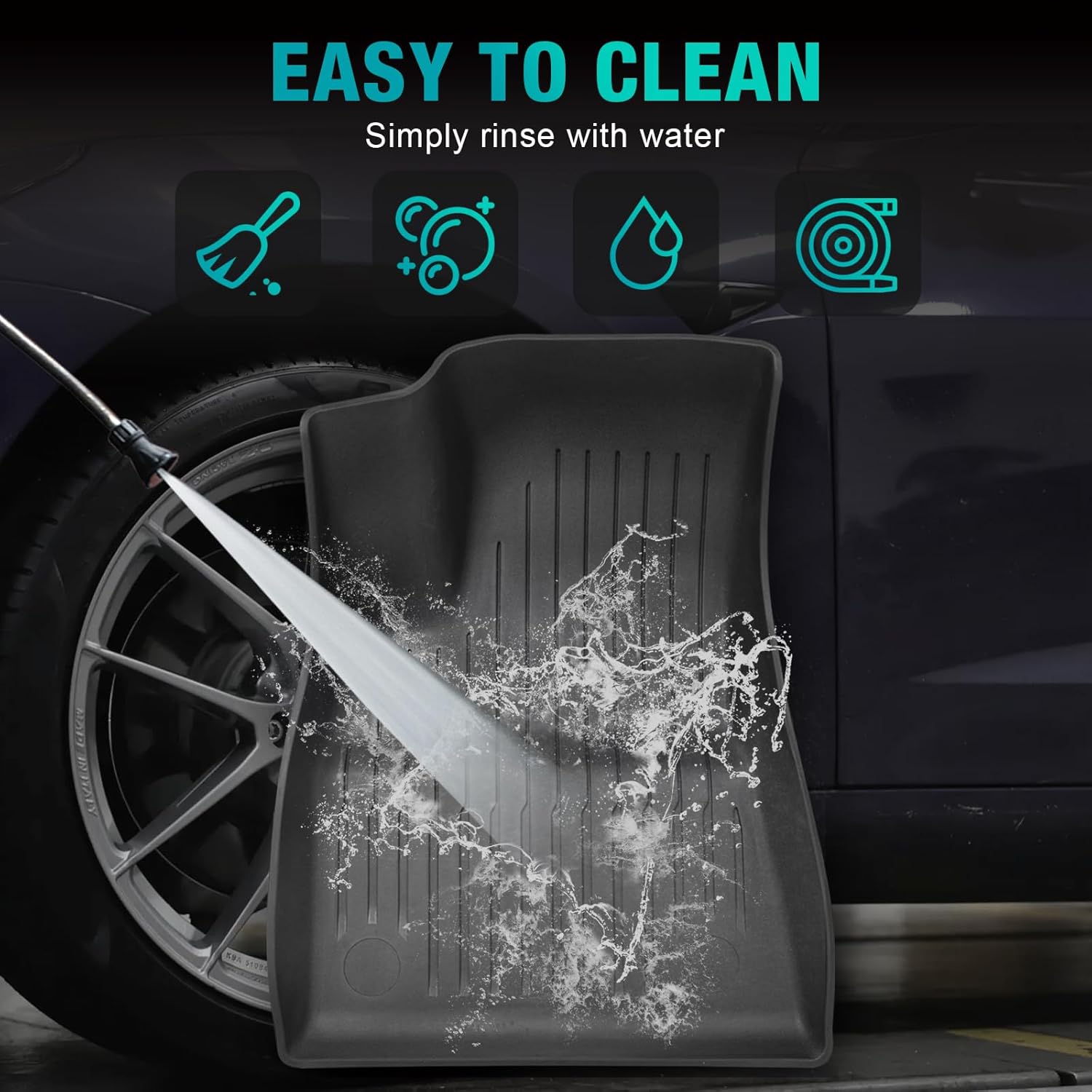 Big RED Floor Mats for Tesla Model Y: 2025 2026 Custom Fit, 100% TPE All Weather Cargo Liner Trunk Accessories, Set of 9 Mats (Not Fit 7-Seat)