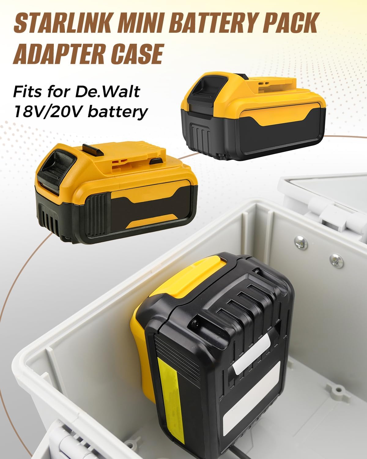 Battery Pack Adapter Case Fit for De.Walt 18V/20V Battery for Star Link Mini Accessories, with DC Female Plug and Switch Control IP66 Waterproof Storage Box