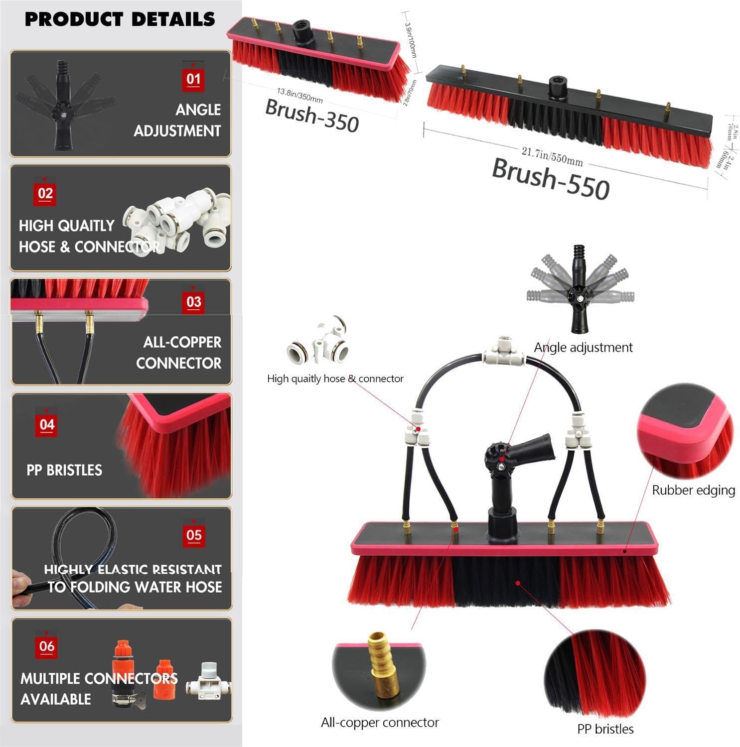 Telescopic Window Cleaning Brush with Hose Fed Pole for Photovoltaic and Solar Panel Maintenance