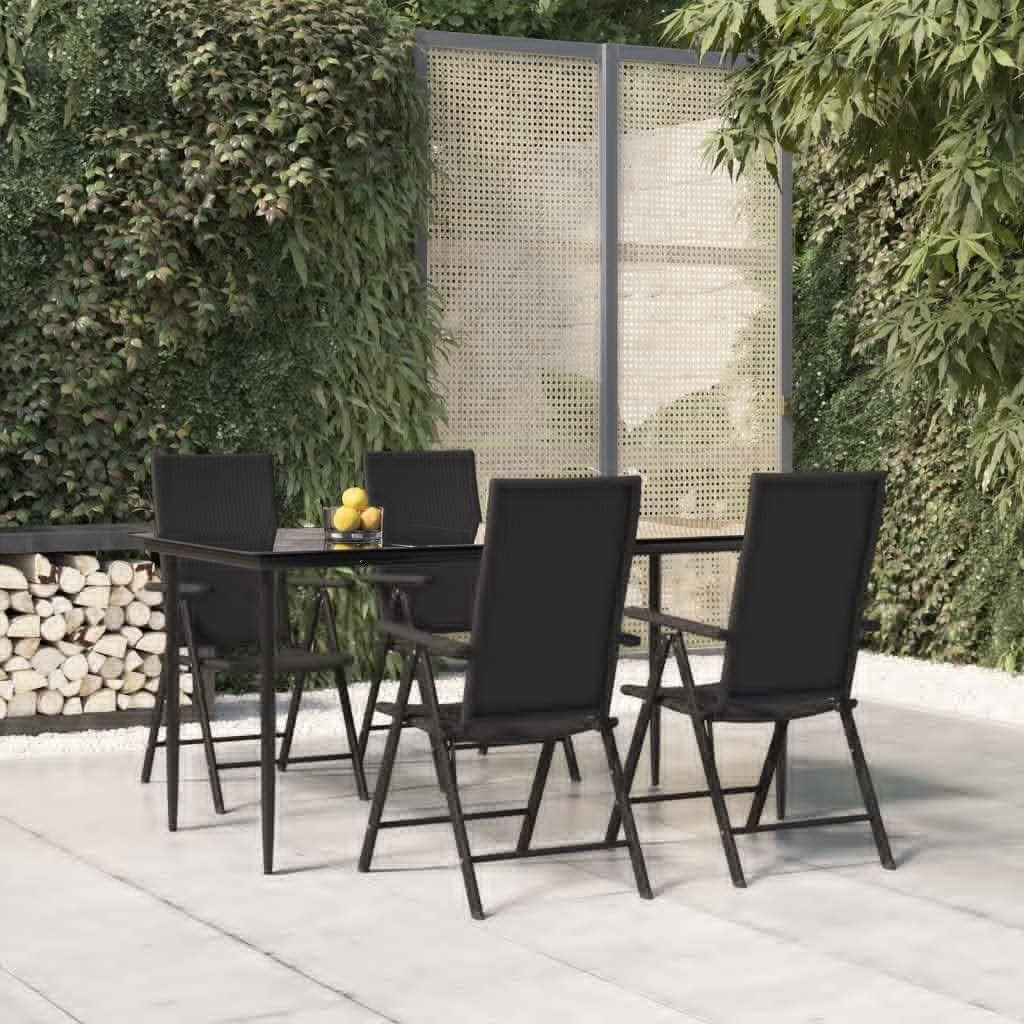 5 Piece Patio Dining Set Black Poly Rattan,Outdoor Patio Dining Set with Reclining and Foldable PE Rattan Chairs and Tempered Glass Dining Table Furniture Sets for Patio, Lawn & Garden