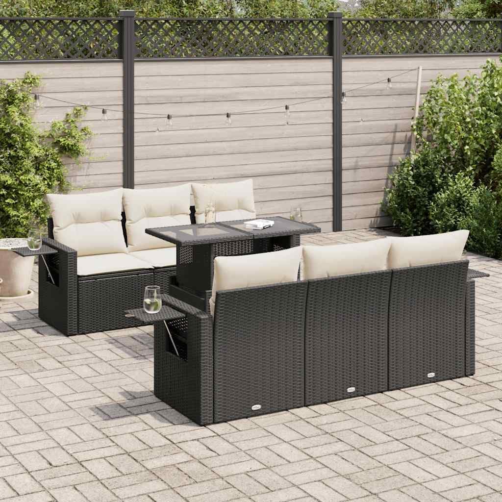 Black and Cream White 7 Piece Garden Sofa Set, Modular Outdoor Furniture with Weather Resistant Poly Rattan and Washable Cushions, Patio Seating for Balcony or Garden,