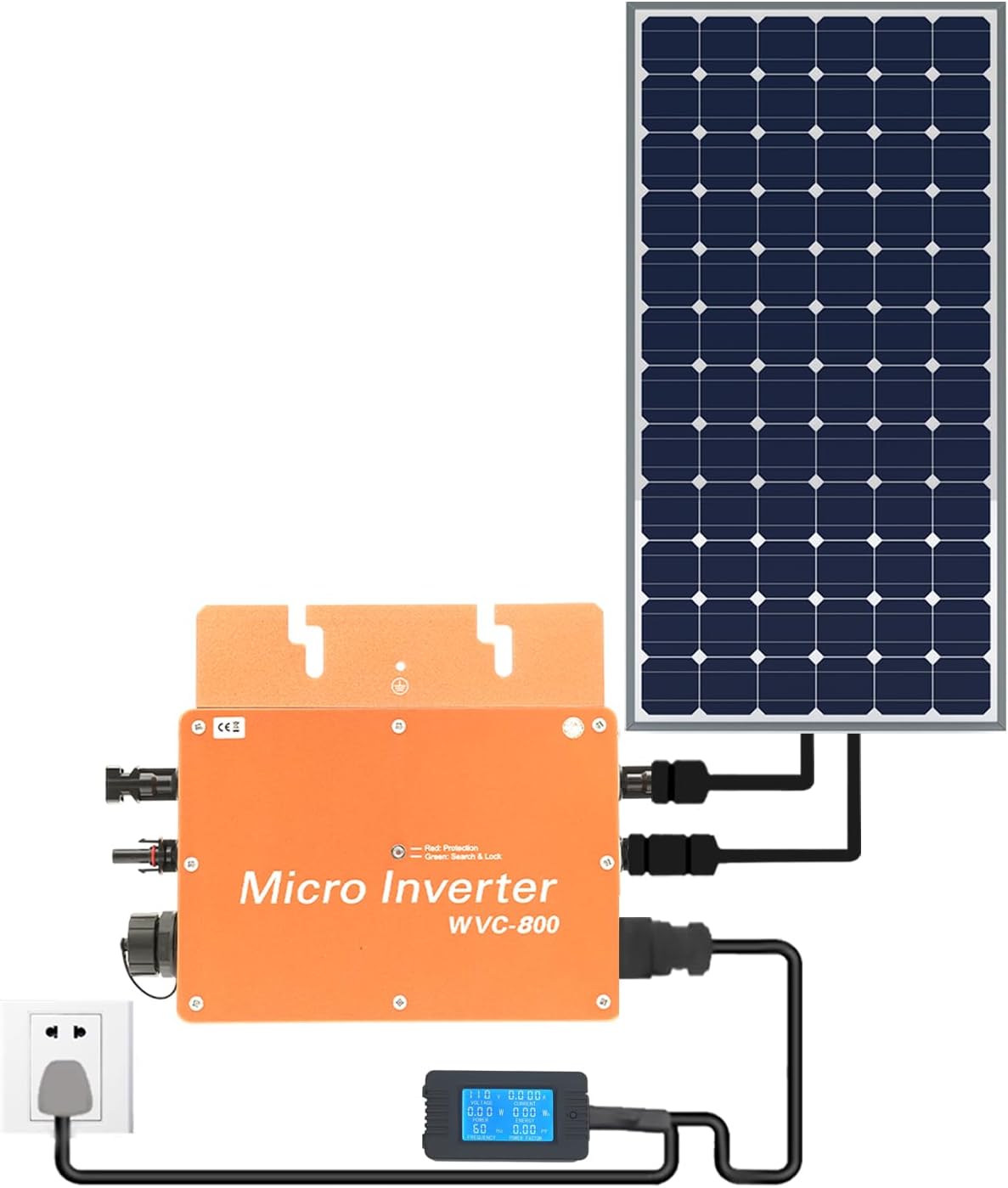 Solar Inverter 800W Aluminium Solar Power Inverters with LCD Display, Grid Tie Solar Inverter Kit for 22-50VDC Solar Panels, 120V (90-140VAC)&230V (170-260VAC) (Gold)