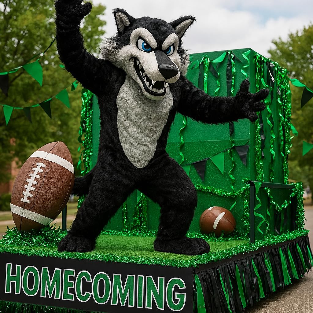 TCDesignerProducts Black Wolf Mascot Costume, School Spirit, Up to 6 Feet 4 Inches, School Spirit Sports Fan Gear, Football Cheerleader Accessories, Homecoming