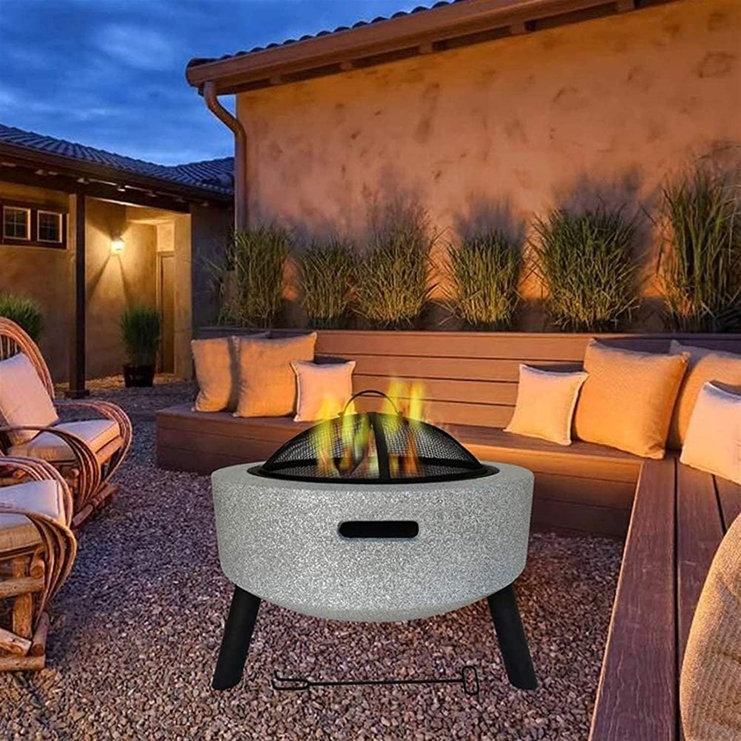 Fire Pits,BBQ Grill,Outdoor Camping Picnic Bonfire Patio Backyard Garden Beaches Park,Marble Finish,Family Essential Multifunctional Stove