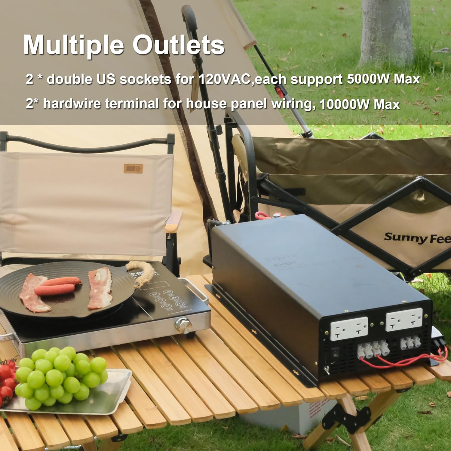 WZRELB 10000W 48V Pure Sine Wave Inverter,48 Volt DC to AC 120V 240V Split Phase Power Inverter,15ft LCD Remote Panel,2*AC Hardwire Terminal,20KW Surge