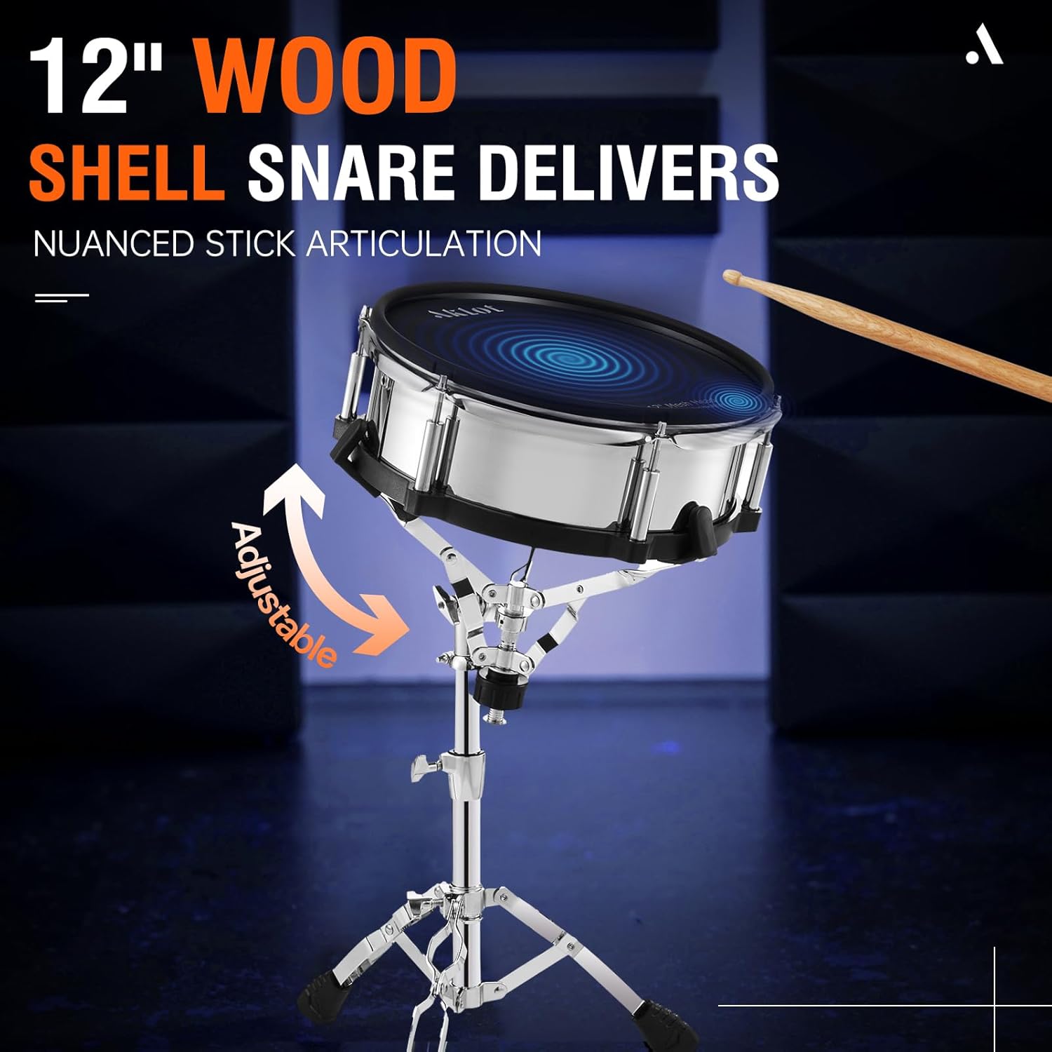 AKLOT Acoustic-Style Electric Drum Set: Independent 16’’ Wooden Bass Drum and 12’’ Snare, Triple-Zone Ride Cymbal, Standalone Hi-Hat, Full Mesh Pads, 460 Sounds, USB MIDI, Throne, Sticks (B-CORE543)