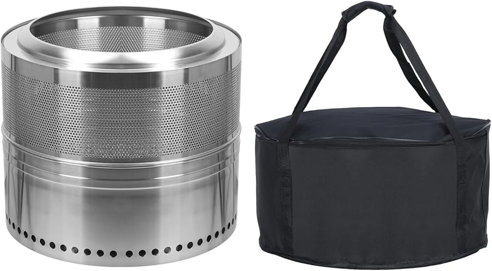 19.69 Inch Smokeless Fire Pit for Outdoor, Portable Wood Burning Fire Bowl with Ash Pan, Stainless Steel Camping Fireplace for Patio Garden Backyard Bonfire BBQ 50 cm