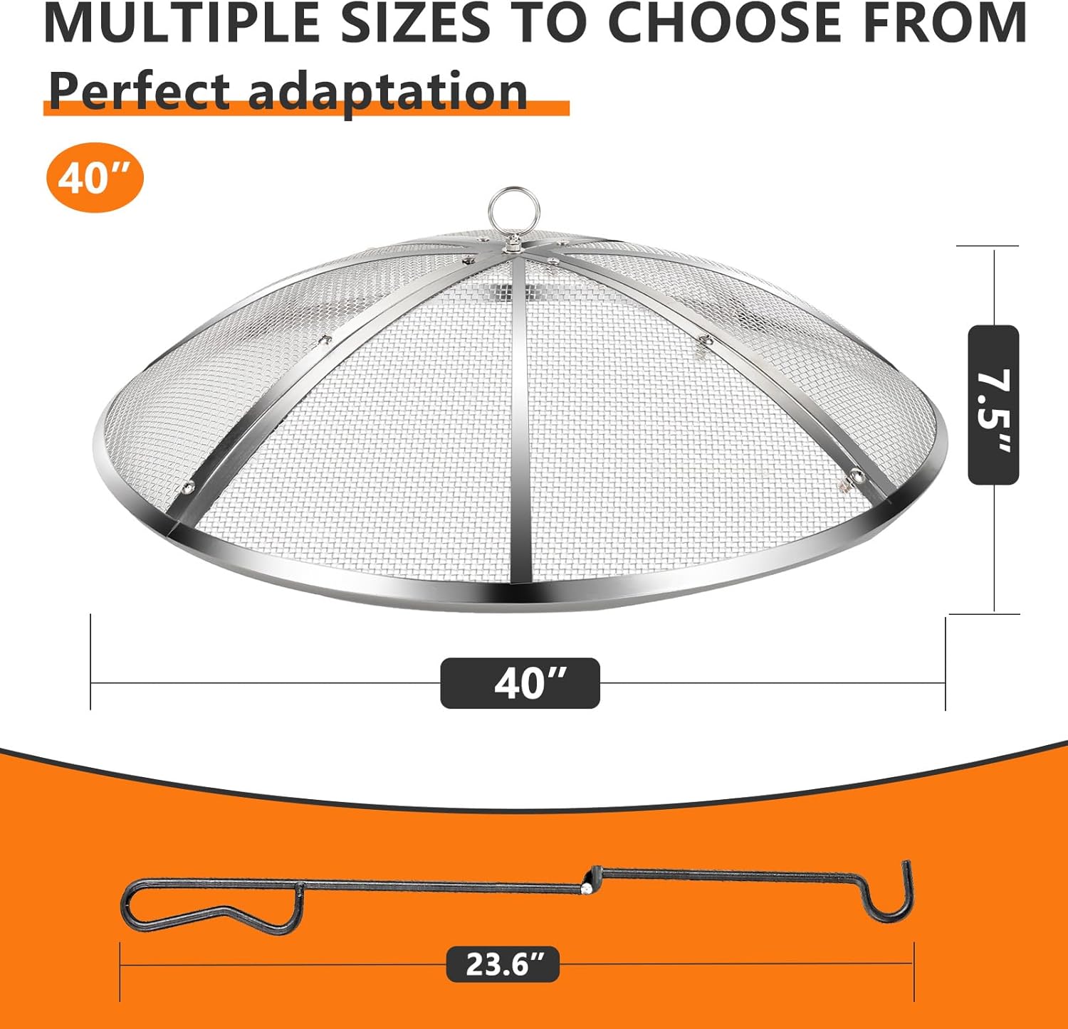40 Inch Fire Pit Spark Screen,Stainless Steel Fire Pit Screen Cover with Handle&Poker,Outdoor Fire Pit Screen Cover Round Mesh Lid Heavy-Duty for Backyard/Beach/RV Camping