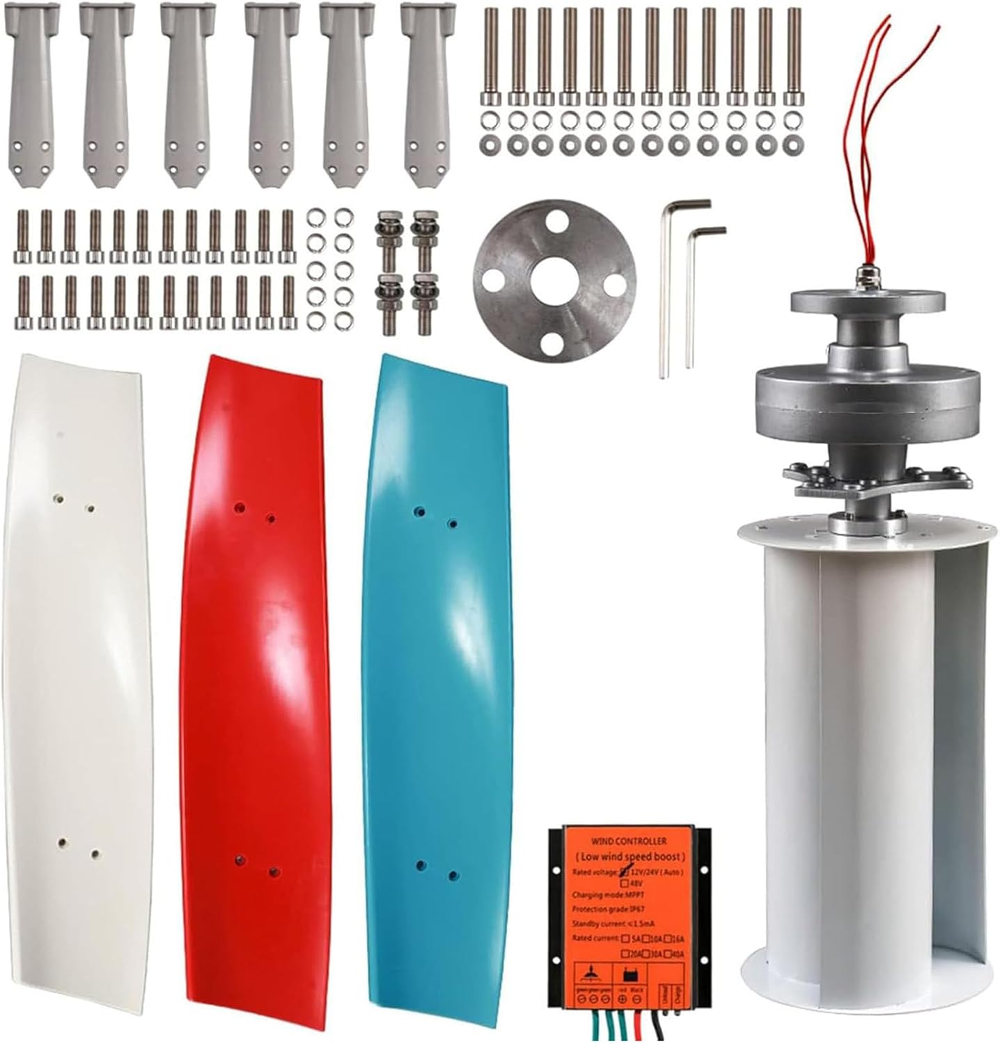 Vertical Wind Turbine Generator 3000W,12V 24V 48V with 3 Blades,with Controller Kit Low Noise,for Farm Garden for Marine,RV,Home,Windmill Generator 48V