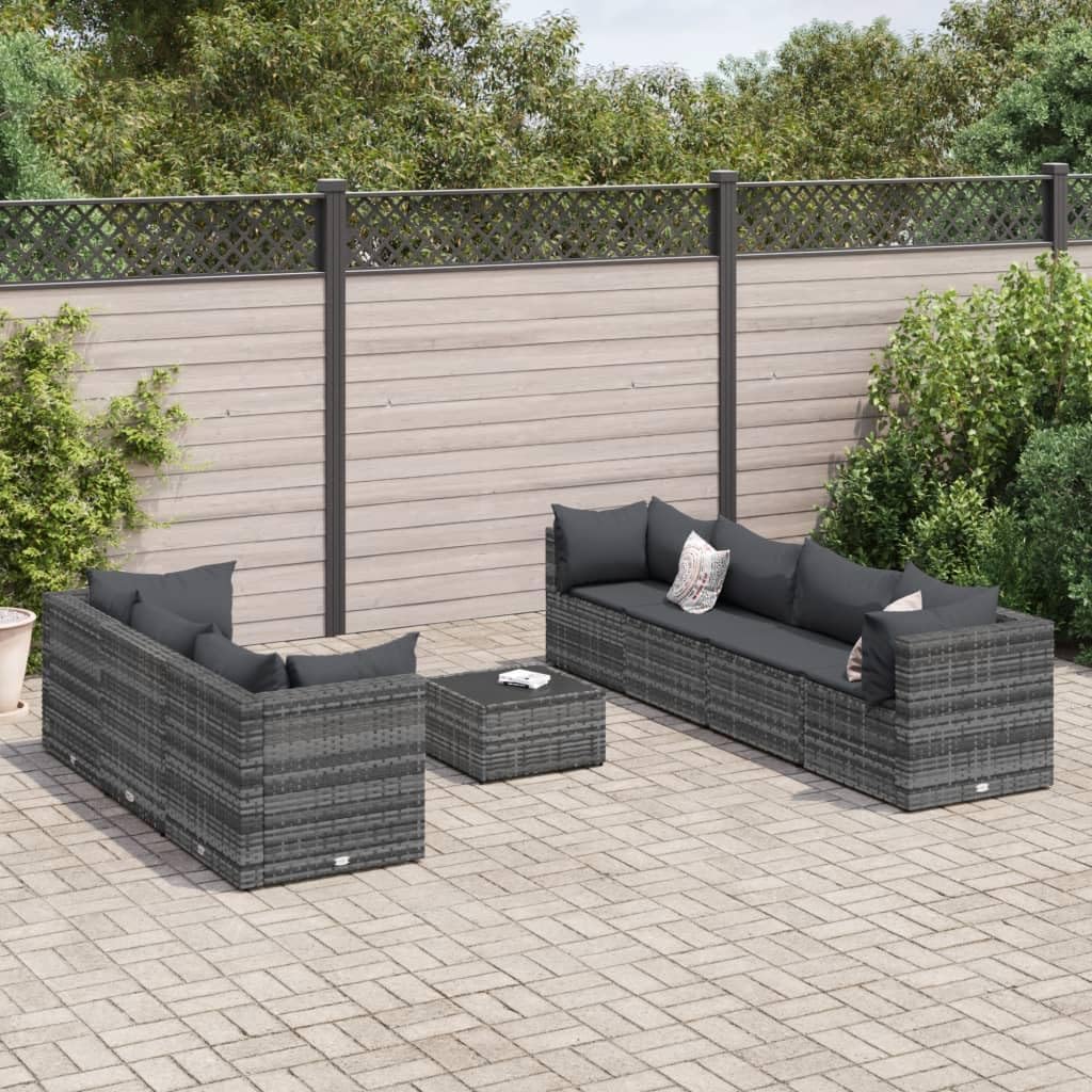 8 Piece Patio Lounge Set with Cushions Gray Poly Rattan,Premium Outdoor Rattan Lounge Set: Create Your Haven for Relaxation Patio Furniture, Outdoor Furniture Sets
