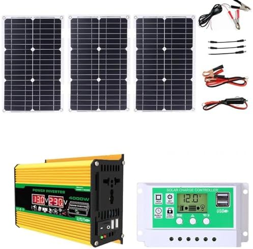 4000W Solar Inverter Kit - 12V to 110V/220V Power Converter with 75W Foldable Solar Panel & 50A Charge Controller - Complete Solar Generator System for Home & Outdoor Activities