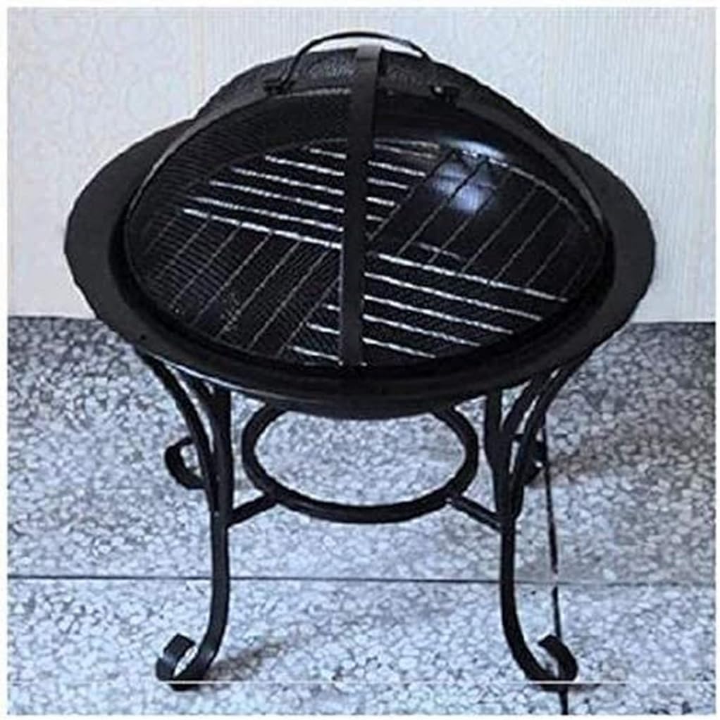 Garden Fire Pit Portable Grill Barbecue Rack Outdoor Fire Large Bonfire Wood Burning Patio Coal Grill Firepit for Grill Charcoal Grill with Spark Screen with Cover BBQ Cooking for Camping S