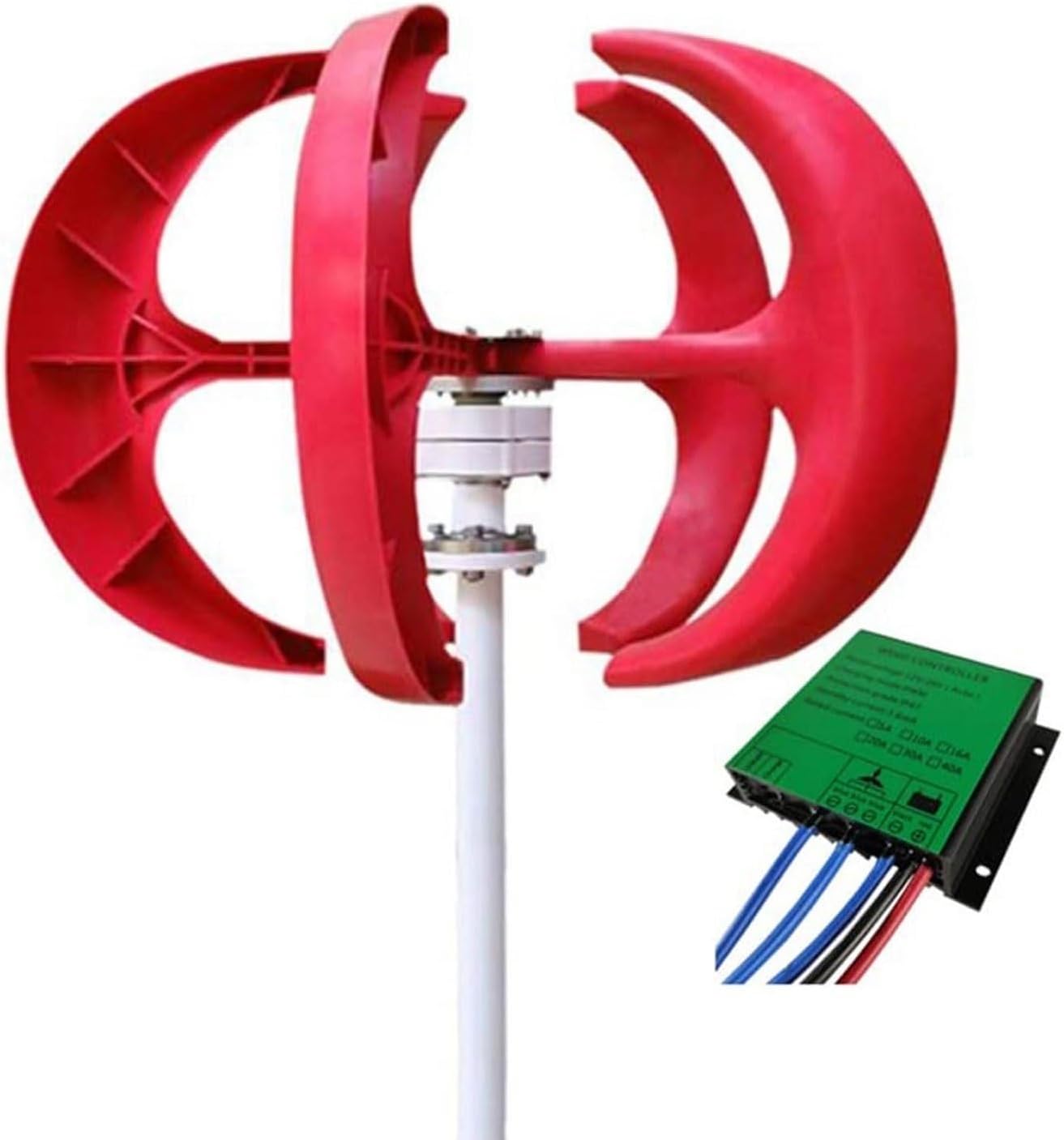 1000W 12V/24V Vertical Wind Turbine， Three-Phase AC Permanent Magnet Generator ，with MPPT Controller for Home Red Lantern Type Vertical Axis Wind Turbine (12, Volts)