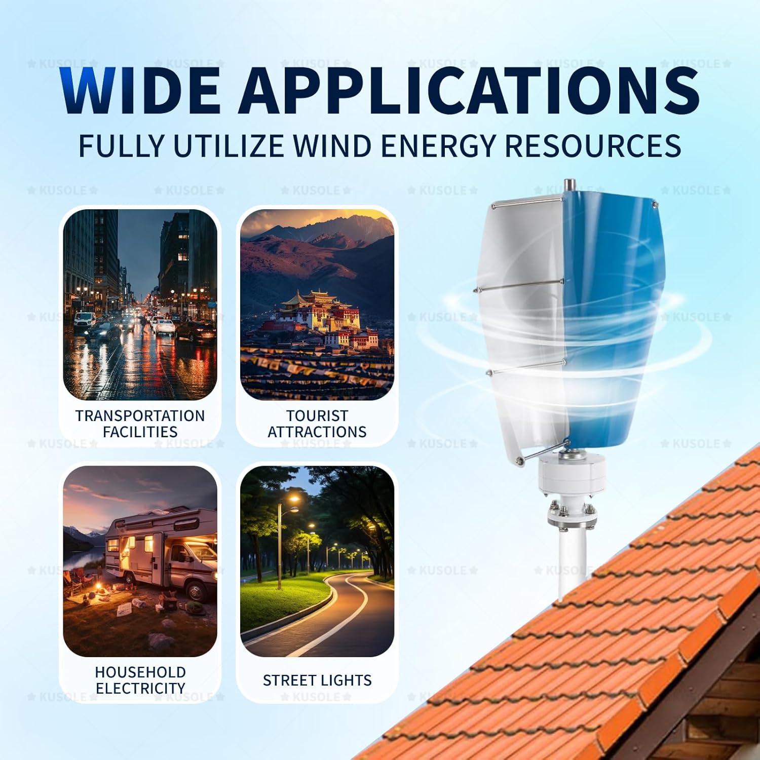 Vertical Wind Turbine, Small Magnetic levitation Windmill Generator, Wind Turbine and Pole with Controller, Used for Street Light Monitoring Power Supply Supplement blueandwhite-24V