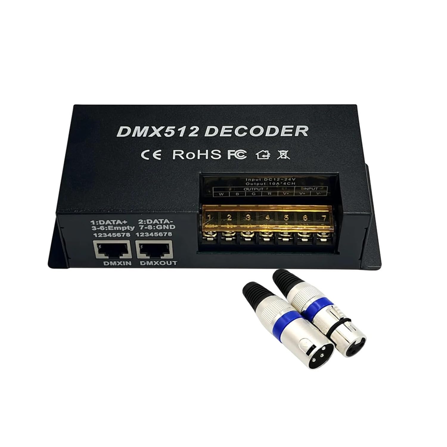 4-Channel and 3-Channel RGBW decoder with RJ45 and XLR Plugs and DMX512 dimming Driver 20A(4CH decoder)