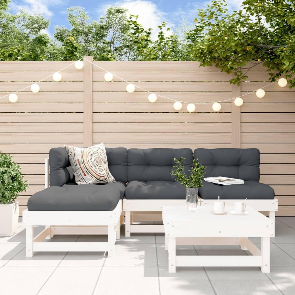 5 Piece Patio Lounge Set with Cushions White Solid Wood,Outdoor Garden Lounge Set with, Design and Soft Oxford Fabric Cushions for Patio Furniture Furniture Sets for Patio, Lawn & Garden