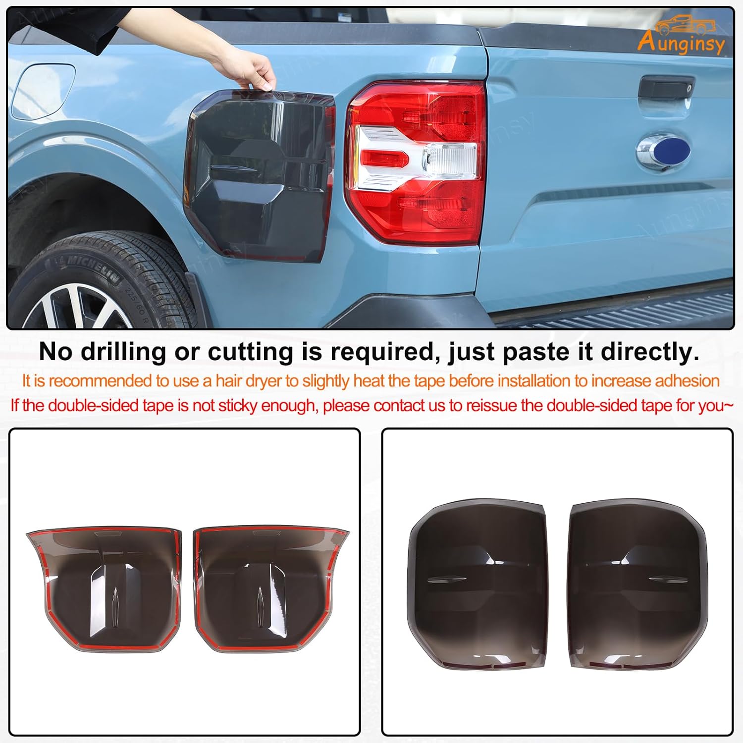 Car Tail Light Lamp Cover Compatible with Ford Maverick 2022-2024 2025 Rear Taillight Lamp Cover Shell Shade Smoked Black Frame Bezels Trim Cover Rear Headlight Protection Cover Exterior Accessories