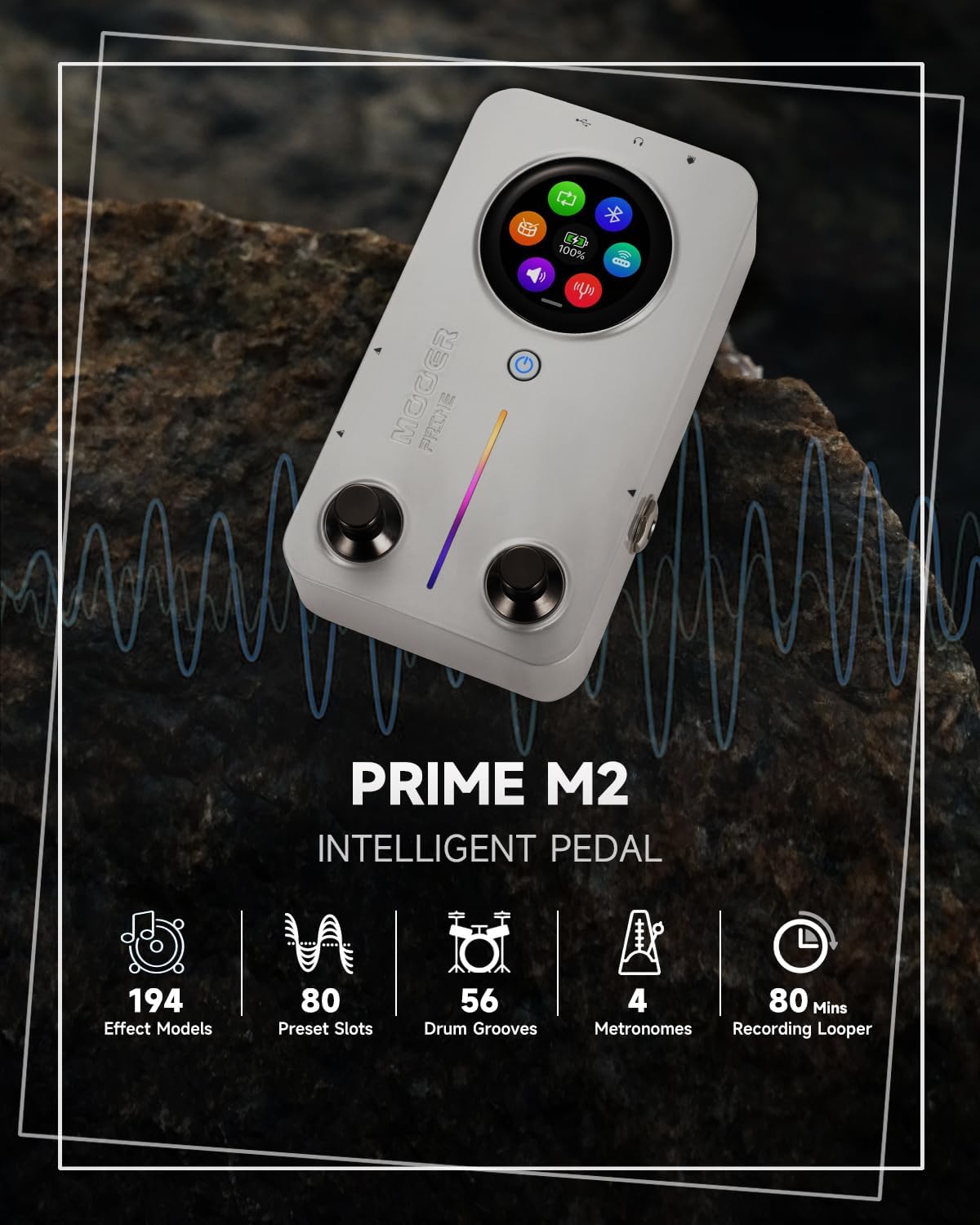 MOOER Prime M2 Wireless Desktop Multi Effects Pedal with APP editor, MIDI Function, Bluetooth PlayBack, IR Loaders, Touch Screen, Looper Drum Machine for Guitar and Bass