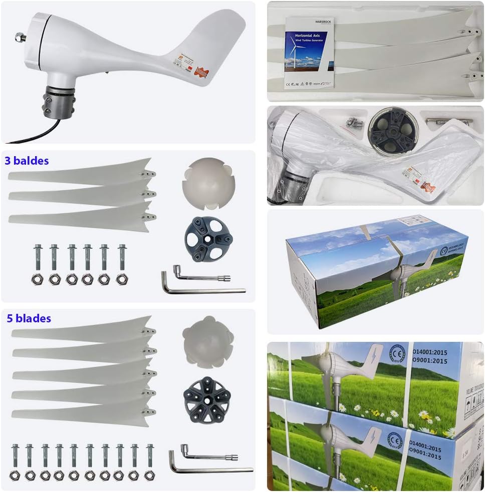 400W 12V AC 5 blades Small Wind Turbine Generator With Charging Indicator Windmill MPPT Controller For wind and solar hybrid light monitor systems 2m/s Low Start Wind Speed(5S-400H-12W)