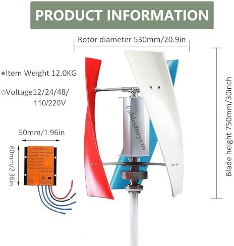 14000W Vertical Wind Turbine, No Noise Magnetic Levitation, 12V/24V/48V/110V/220V, Easy Installation for Home, RVs, Boats - Eco-Friendly White Generator