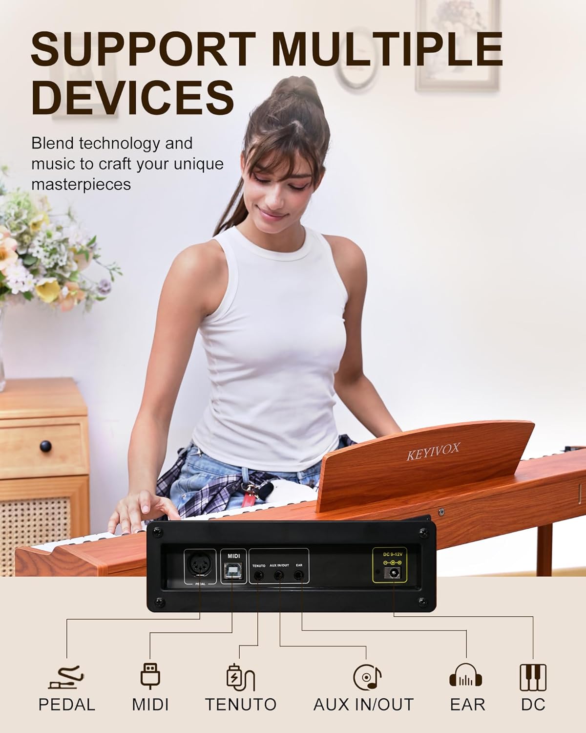 SP88G Digital Piano 88 Key Semi-Weighted Keyboard with Stand & Sustain Pedal, Electric Piano for Beginners & Adults, Headphone Jack, USB-MIDI, 800 Tones, 600 Rhythms, 80 Demo Songs