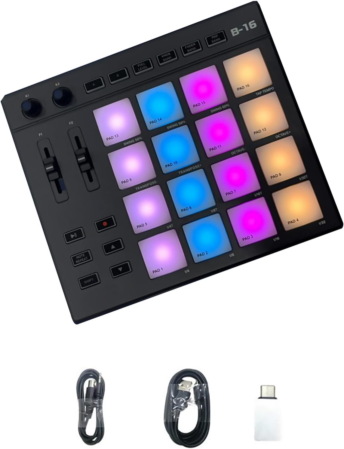 Beat Maker Machine, Type-C MIDI with 16 Illuminated Drum Pads for Music Production