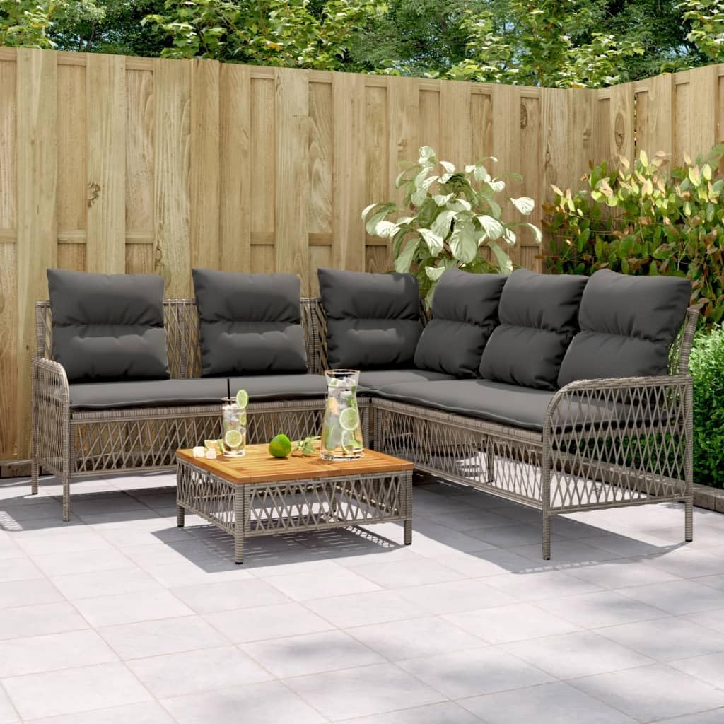 2 Piece Patio Sofa Set with Cushions Gray Poly Rattan Garden Furniture