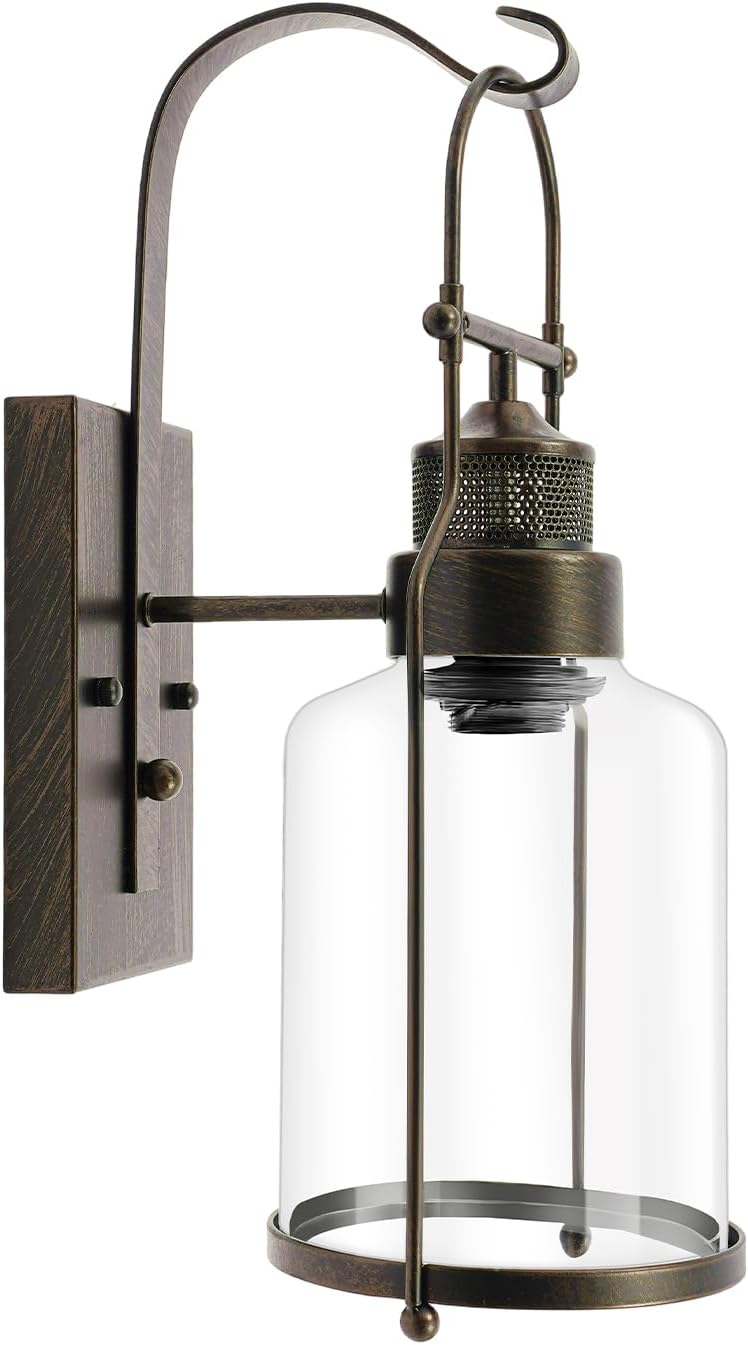 Front Outdoor Porch Light Wall Light Exterior Lighting Fixture with Clear Glass Shade, Vintage Wall Sconce Lantern Light Rustic Outside Lights for House, Entryway, Garage - E26/E27 Socket