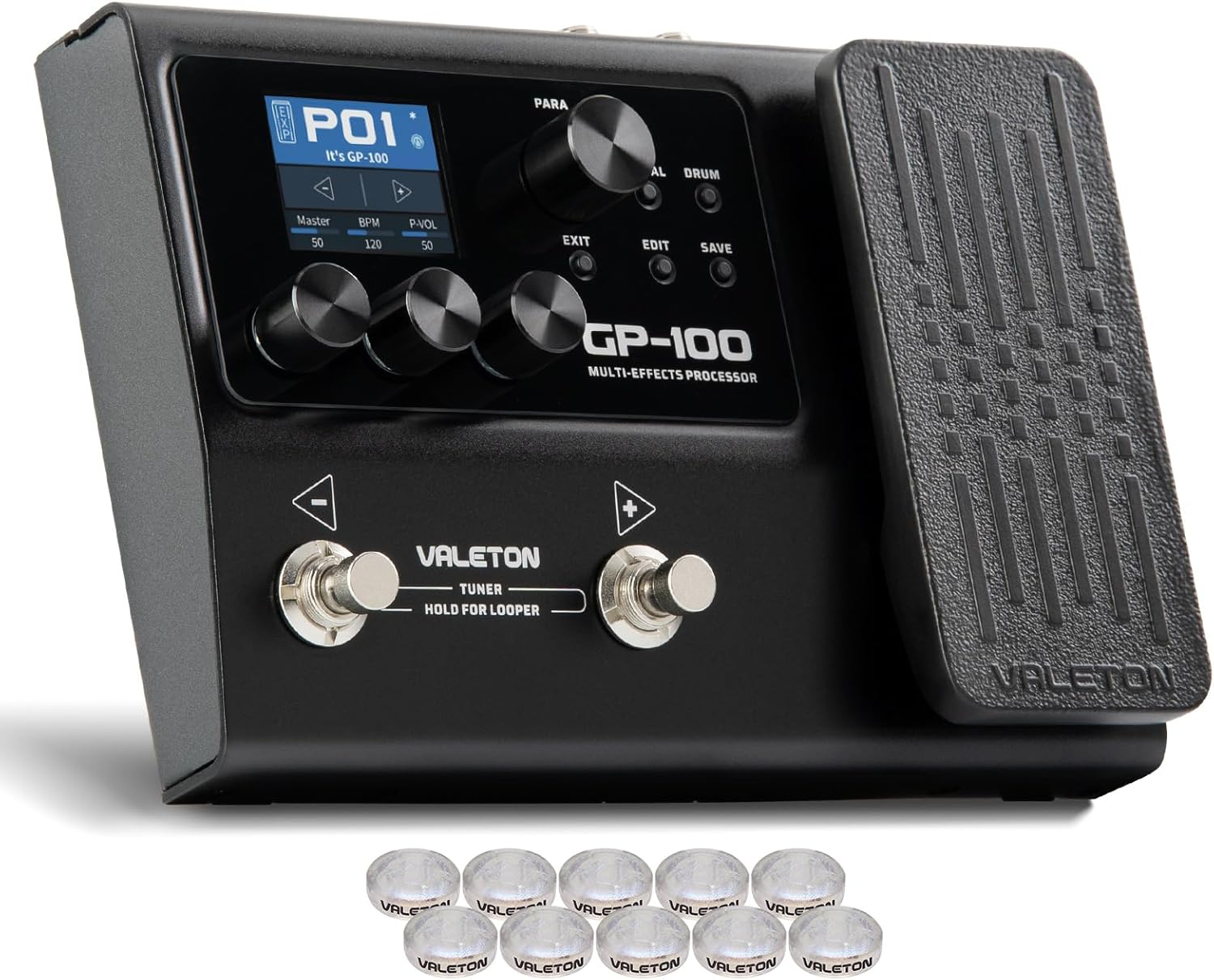 Valeton Multi-Effects with Expression Pedal Guitar Bass Amp Modeling IR Cabinets Simulation Multi Language Stereo OTG USB Audio Interface GP-100