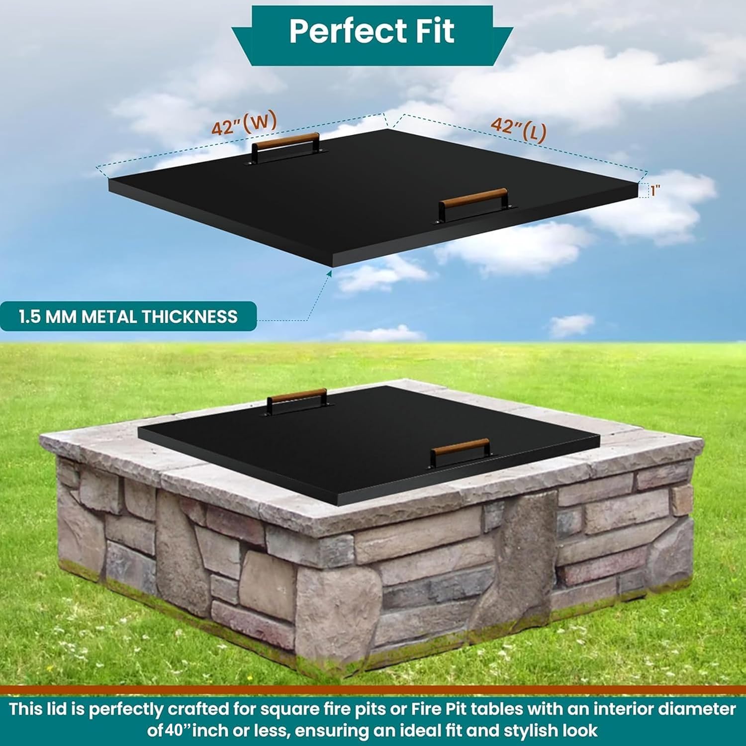 FEBTECH- fire Pit Insert Square lid - 42 x 42 Inch - Linear Drop-in Burner Pan - firePit lid - 1.5 mm Thick Fire Pit Lid for Square fire Insert…
