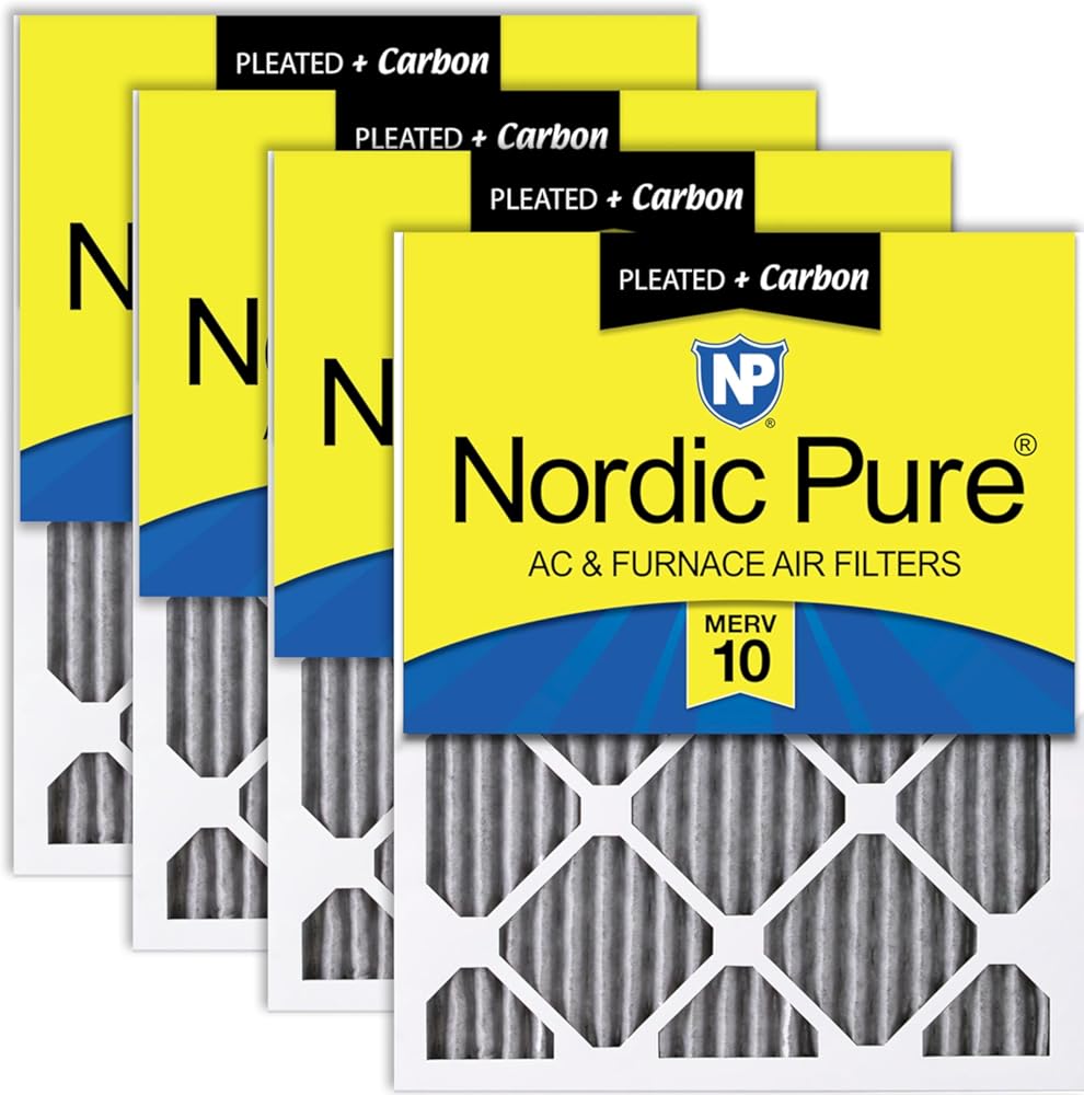 Nordic Pure 20x22x1 (Actual Size: 19 1/2 x 21 7/16 x 3/4) Furnace Air Filters MERV 10 Pleated Plus Carbon 4 Pack