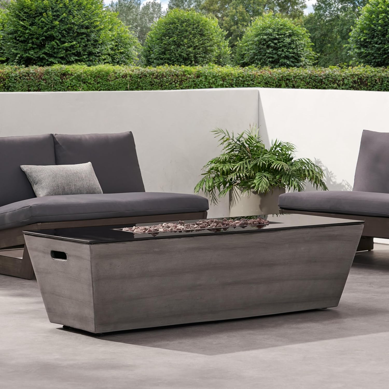 56 Inches Rectangle Fire Pit Table – 50,000 Btu, Outdoor Propane Fire Pit with Lava Rocks, Black & Gray Finish, Patio, Deck, Backyard (Black + Gray) (1 Doors)