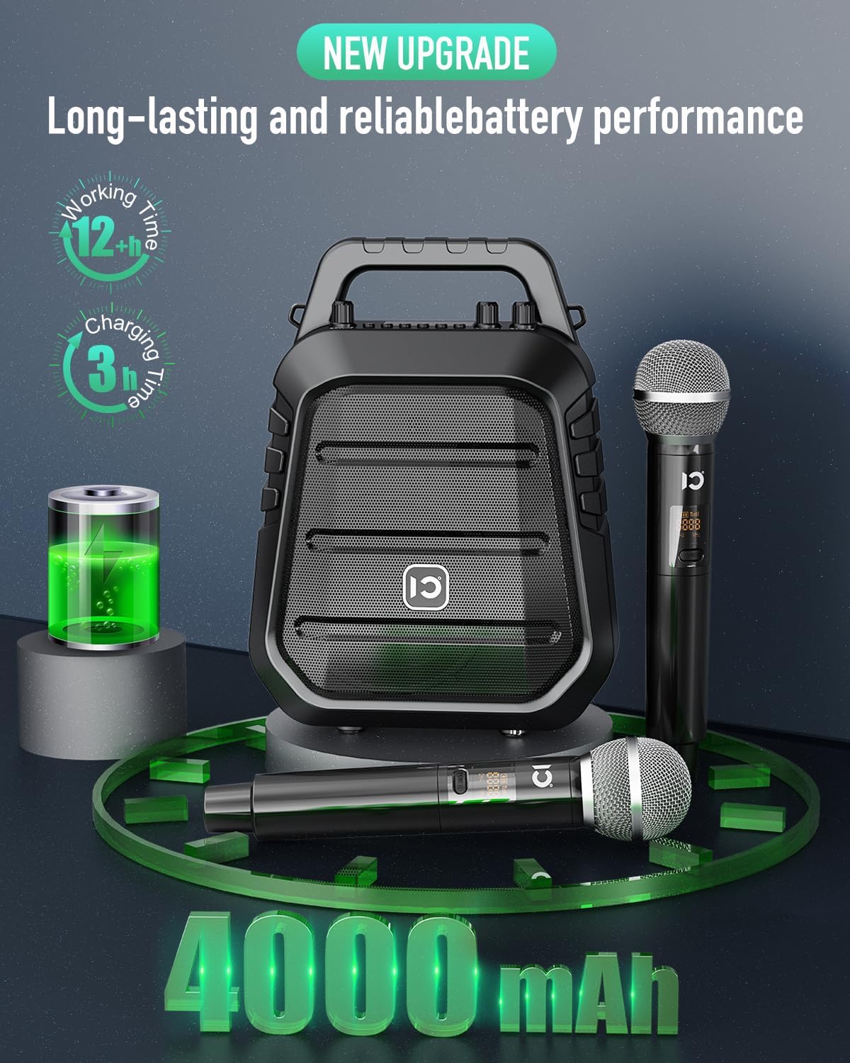 SHIDU 80W Powerful Voice Amplifier with 2 Wireless Microphones, Portable Speaker with Microphone, PA System with Sound Effects, Karaoke Machine Support BT/USB/TF Card/Aux/Guitar