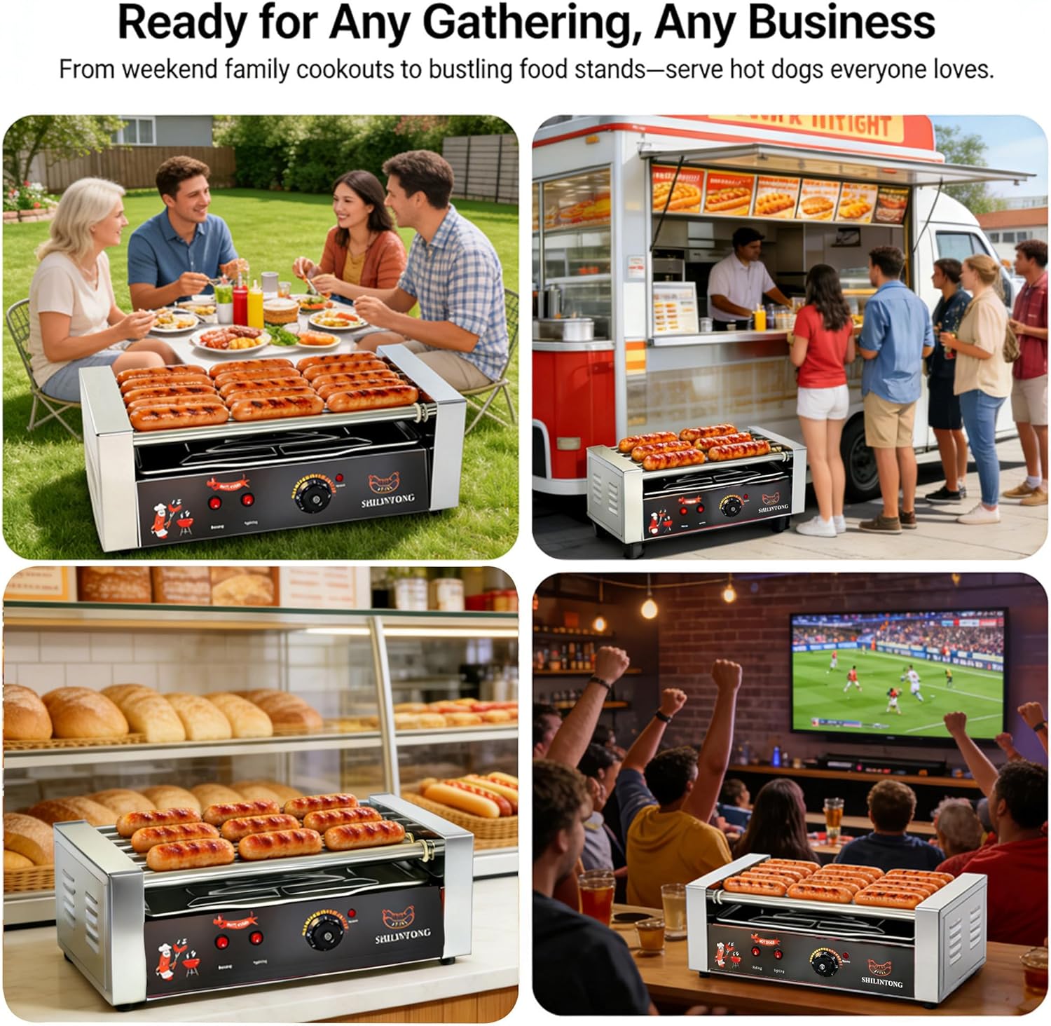 Commercial Hot Dog Roller Machine - 5 Roller Electric Grill with 16 Hot Dog Capacity, 750W Stainless Steel, Removable Drip Tray