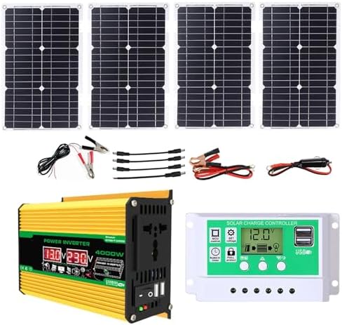 Complete 4000W Solar Inverter Kit with 50A Controller & 100W Panel - Efficient Home & Outdoor Power System, Black, 12V-110V Solar Generator