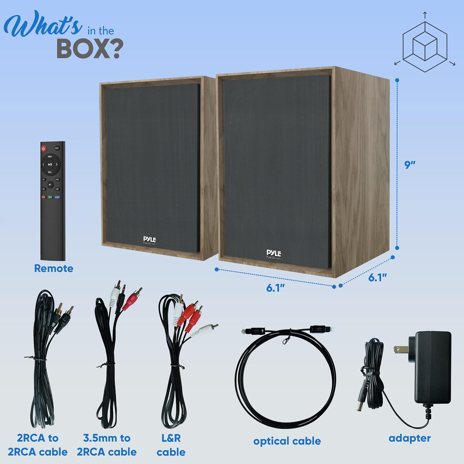 PyleUsa Powered Bookshelf Speaker Monitors HiFi Studio Monitor Computer Desk Stereo Speaker System Opt/Coax/RCA/USB/AUX Out Connection, VOL/TREB/BASS Control Studio Sound, Wood - PBKSRB40