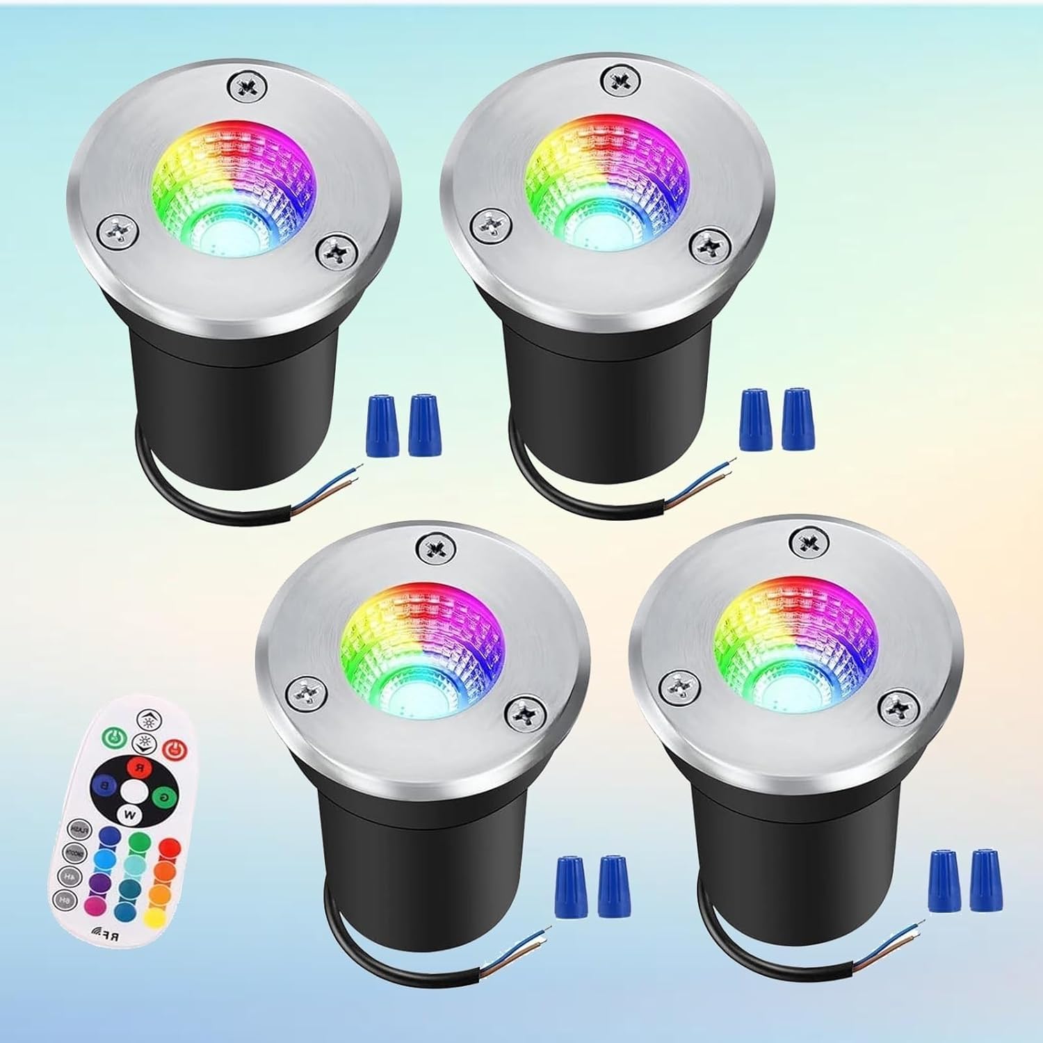 4PCS Outdoor Buried Lights - Ground LED Landscape Lights, 3W Outdoor RGB LED Ground Recessed Spotlight(3W(AC24V))