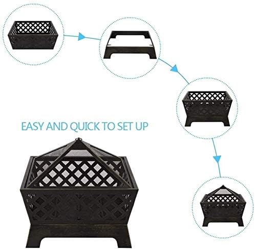 Garden Fire Pit Portable Grill Barbecue Rack Outdoor Fire Pit, Outdoor Mesh Brazier Garden Patio Heater,Wood Burning Fire Pit for Camping Picnic Bonfire Backyard for Camping Backyard