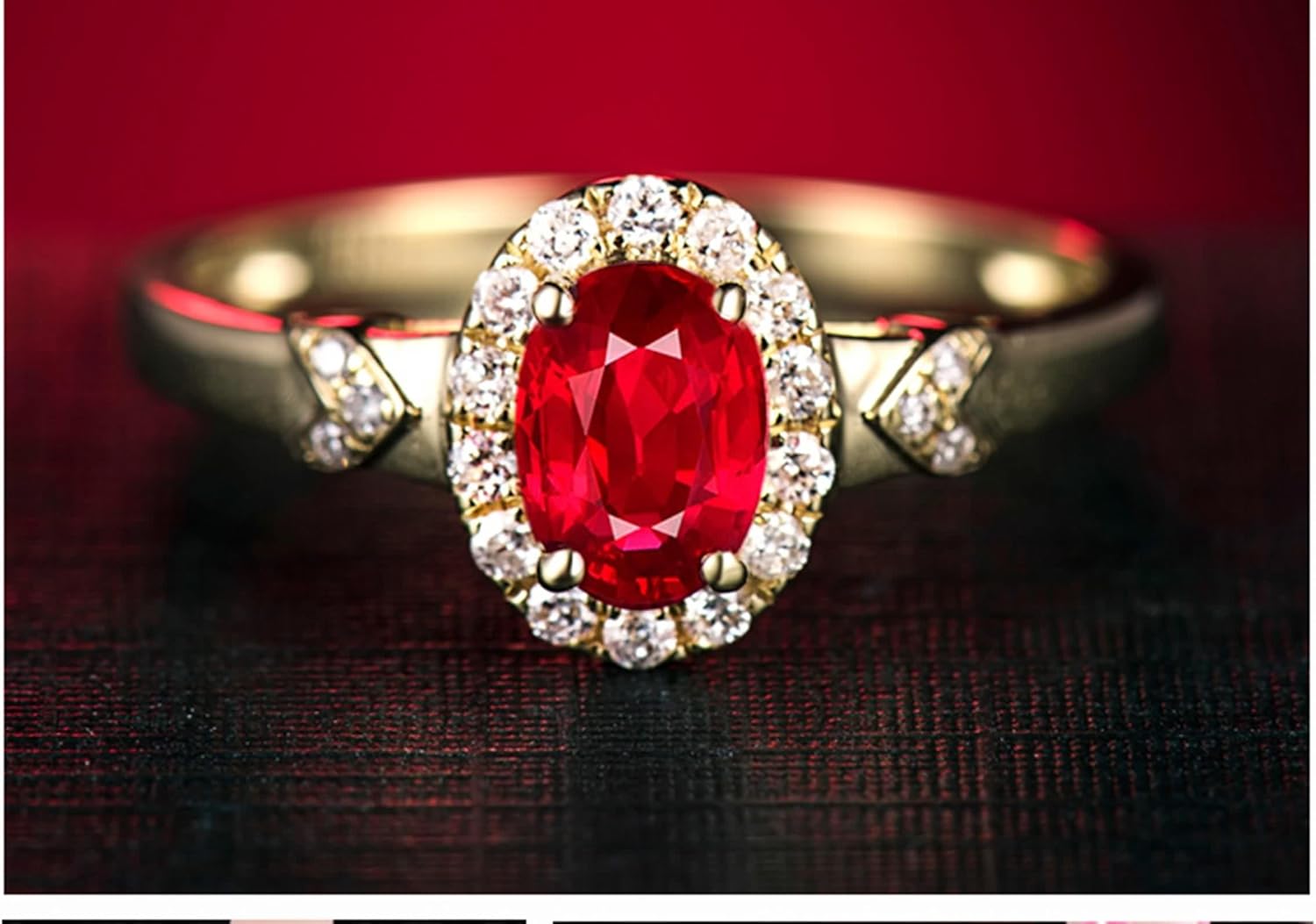 Ruby Ring Pave, Wedding Rings Women 18K Yellow Gold 0.532ct Oval Ruby Eternity Band for Wife
