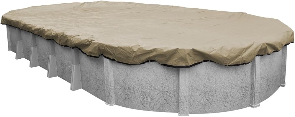 Pool Mate 18x33ft Premium Tan Winter Oval Pool Cover for Above Ground Pools, 4ft Overlap (22x37ft Cover Size), Solid 14x14 Scrim, 5.2 oz/yd2, 20-Year Warranty, Style: 311833-4-PM