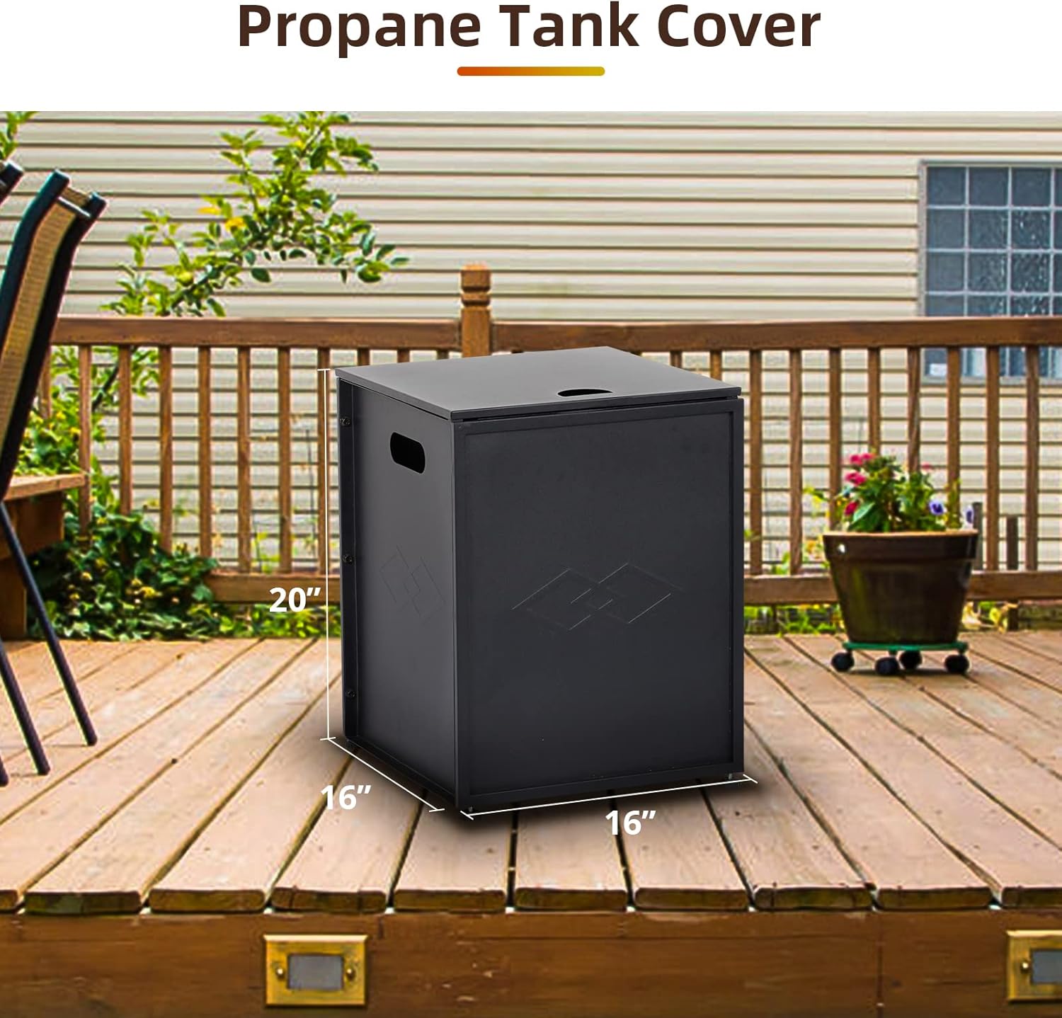 Propane Tank Cover Table for Gas Fire Pits, 16-Inch - Stylish Hideaway Table for Outdoor Living Space, Fits 20-Pound Tanks, Black
