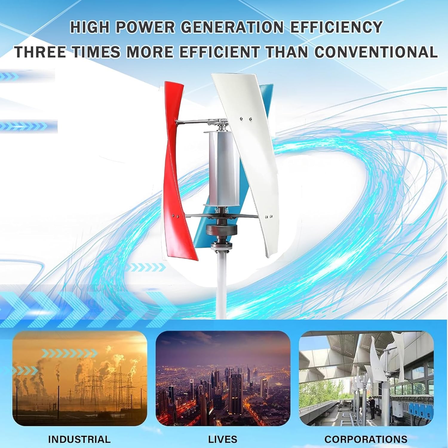 18000W Vertical Wind Turbine Generator Kit - 3 Blade Power Turbine with Controller for 12V/24V/48V - Ideal for Boats, Cabins, Gazebos, and Industrial Energy Solutions