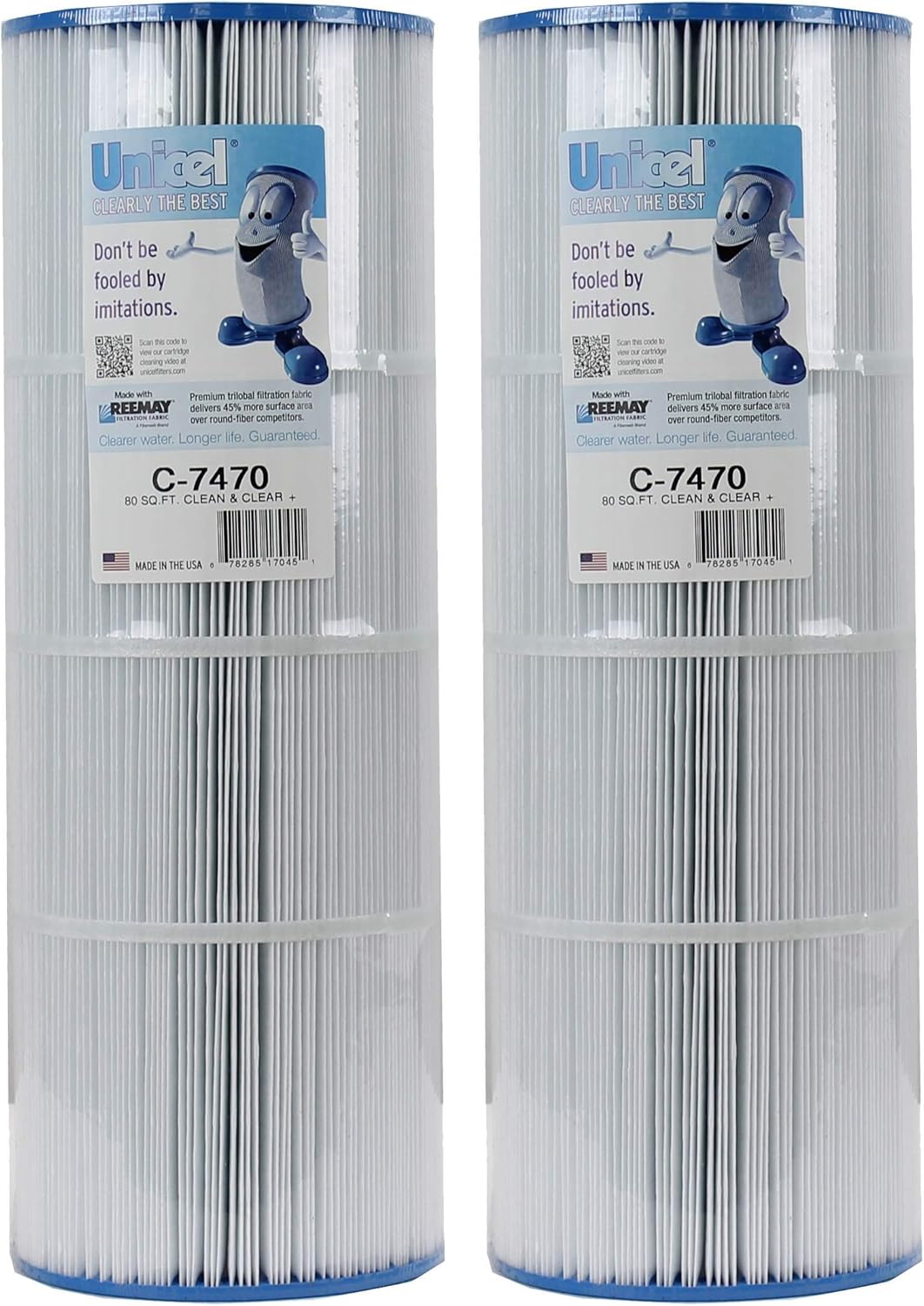 Unicel C-7470 80 Sq Ft Media Replacement Pool Filter Cartridge with 170 Pleats, Compatible with Pentair Pool Products, Pac Fab, & Waterway (2 Pack)
