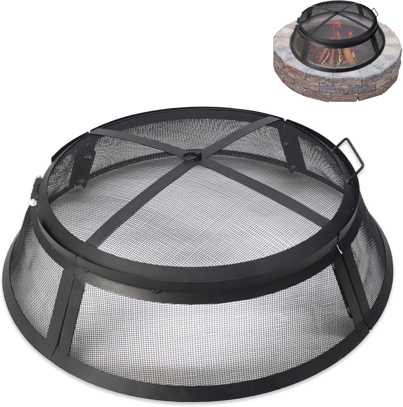FEBTECH - Fire Pit Screen 40 inch Round Heavy Duty Outdoor FirePit Screen Round with Hook for Easy to Lift Spark Ring, Firepit Replacement Screen & Fire Pit Insert