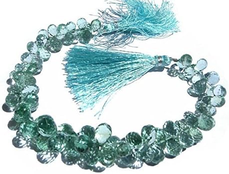 13 inch natural beads strand of 8x5-10x7mm faceted drop green quartz gemstone briolletes beads for DIY jewelry - necklace, bracelet, earring, ring.