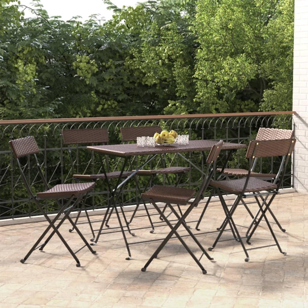 Folding Bistro Chairs 6 pcs Brown Poly Rattan and Steel,Durable Folding Patio Bistro Chairs for Comfort and Convenience Outdoor Furniture, Outdoor Chairs