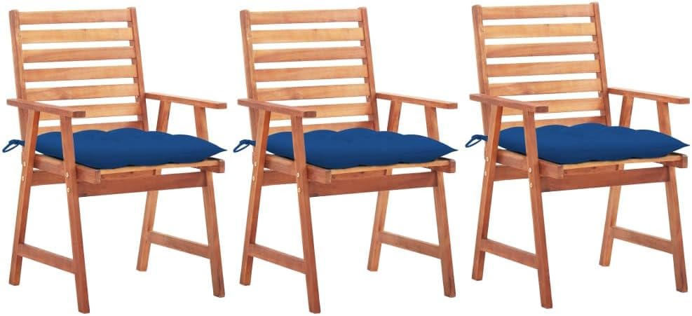 Patio Dining Chairs 3 pcs with Cushions Solid Acacia Wood,Acacia Wood Outdoor Dining Chair with Water-Resistant Cushions for Patio and Garden Patio Furniture & Accessories