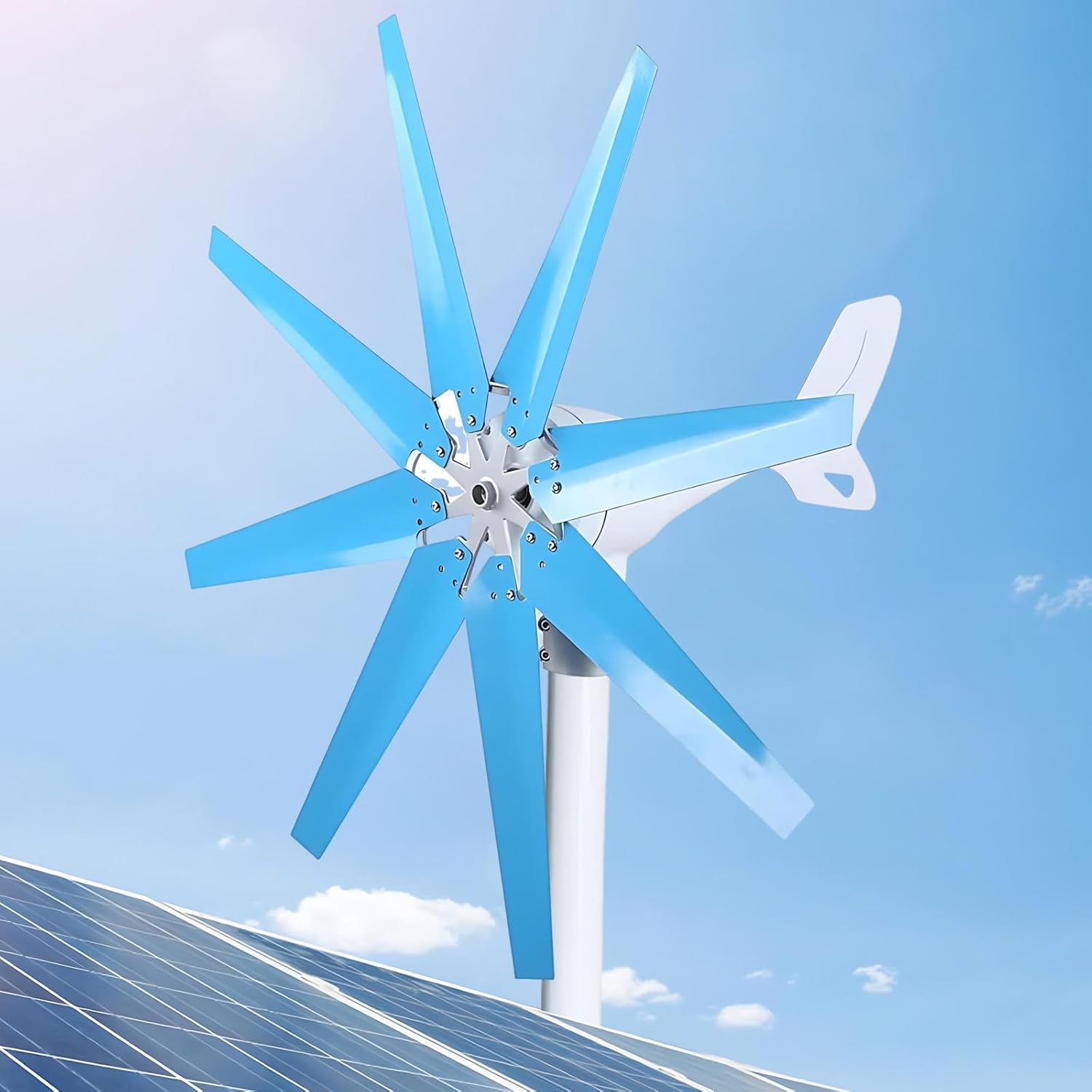 100/200/300/400W Wind Power Generator Kit, 8-Blade Turbine with MPPT Controller, for Home, Boat, RV, Solar Hybrid Energy System, 12/24V Output Blue-400W